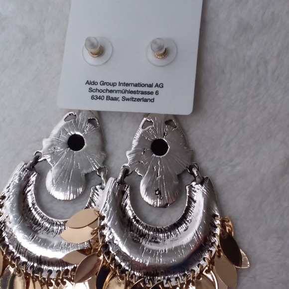 Dangle Pierce Earrings Gold Silver Tone Clear Rhinestones Aldo - Picture 3 of 7